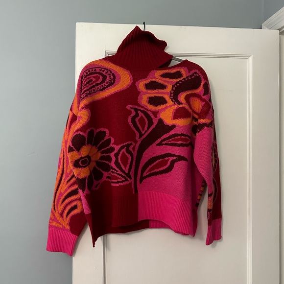 FARM Rio Sweaters - NWT Farm Rio Pink Bold Floral Knit Sweater